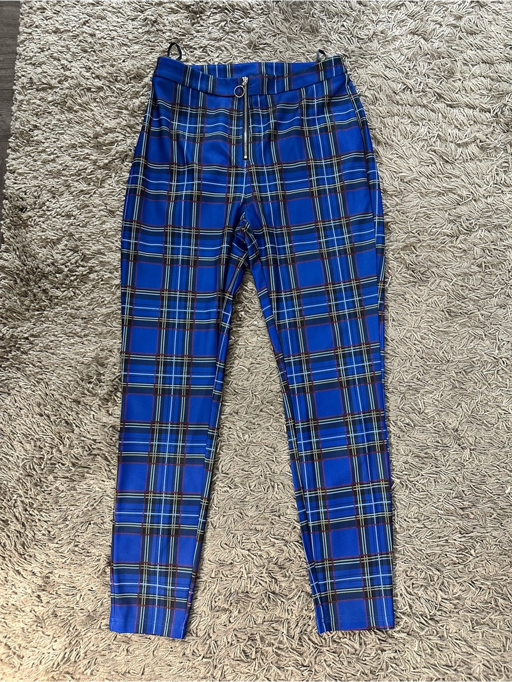 SHEIN Blue Plaid Pull-On Ankle Pants